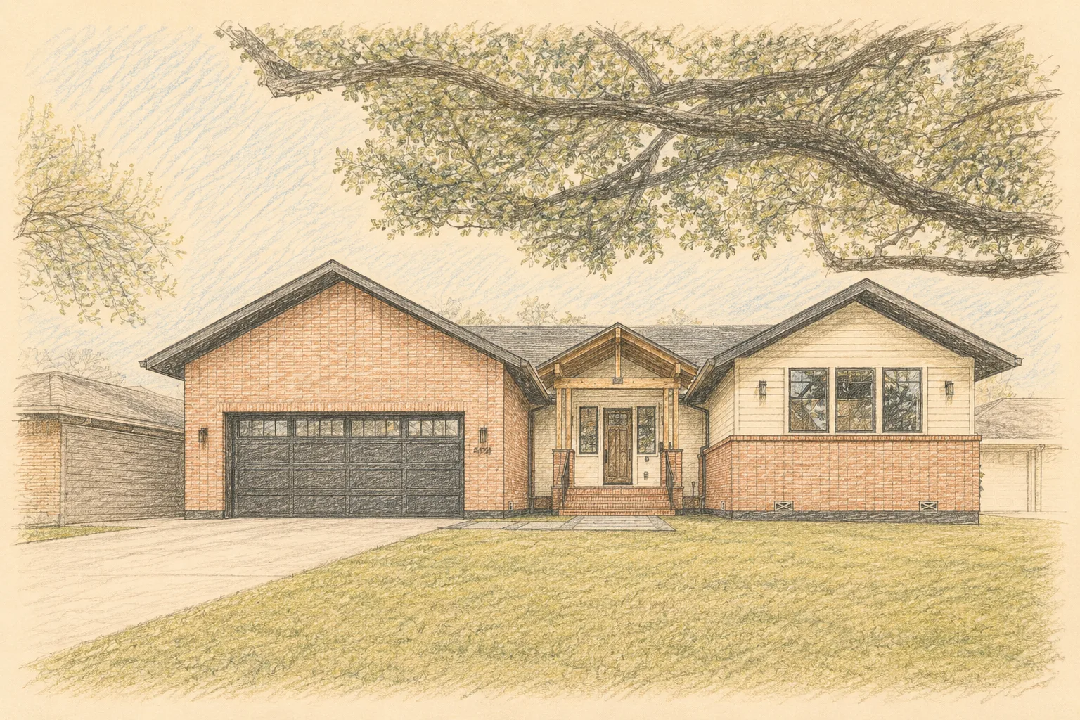 Colored-pencil illustration of the Tonawanda front elevation